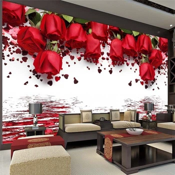3D Фото Обои PHOTODECOR "Сердечки и красные розы над водой" 1 кв.м.
