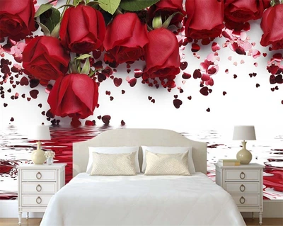 3D Фото Обои PHOTODECOR "Розы с сердечками над водой"