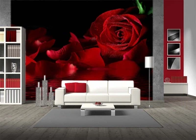 3D Фото Обои PHOTODECOR "Роза с лепестками над водой" 1 кв.м.
