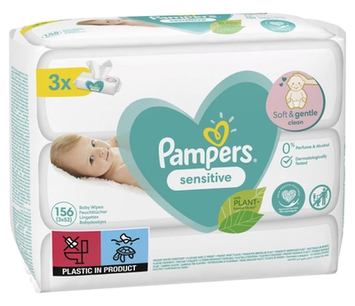 Вологі серветки Pampers Sensitive Baby Wipes 3 x 52 шт (8001841062556)