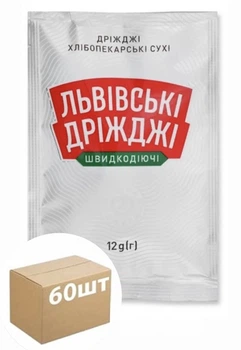 Упаковка 60шт Дрожжи Сухие Львовские Дрожжи 12г
