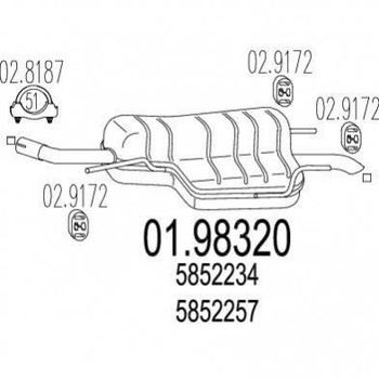 Глушитель MTS 0198320 Opel Zafira 5852234, 5852257, 5852434