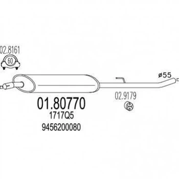 Глушник середній MTS 0180770 Peugeot Expert; Citroen Jumpy; Fiat Scudo 1717Q5, 9456200080