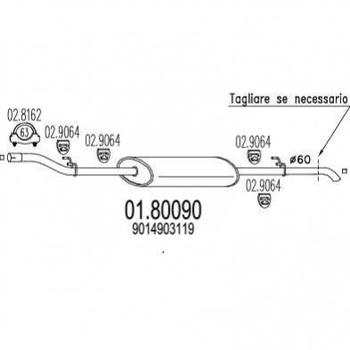 Глушитель средний MTS 0180090 Mercedes Sprinter 9014903119