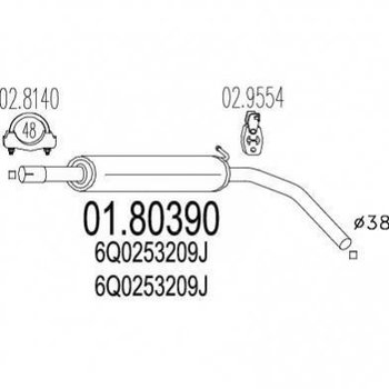 Глушитель средний MTS 0180390 Volkswagen Polo; Skoda Fabia; Seat Ibiza, Cordoba 6Q0253209J