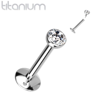 Серьга лабрет из титана для пирсинга уха, губ Spikes TIL03L-18083-C с кристаллом (1мм; 8мм; Серебристый)