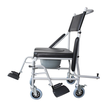 Кресло-каталка с санитарным оснащением, откидными подлокотниками и колесами Ridni KJT707C