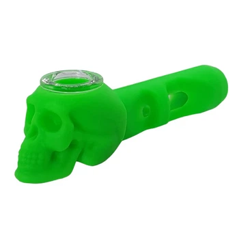 Трубка Из Силикона Для Курения Череп "Skull Green"