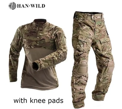 Тактический демисезонный военный коcтюм форма Han Wild рубашка с длинным рукавом, штаны+наколенники р.S