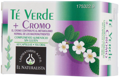 Дієтична добавка El Natural Te Verde Cromo 60 капсул (8410914320538)