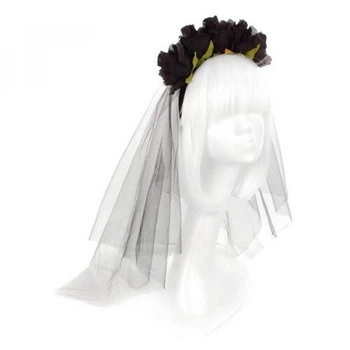 Декор на Хелловін Обруч Black Roses з фатою (19-899BLK)