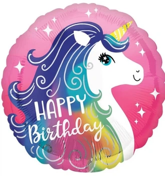 Фольгированный шар Star круг Happy Birthday Единорог 18" 45 см цветной 8031
