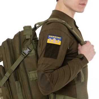 Шеврон патч на липучці "Прапор України з гербом UKRAINE" TY-9924 сірий-жовтий-блакитний
