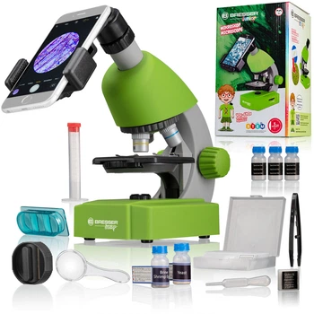 Микроскоп Bresser Junior 40x-640x Green с набором для опытов и адаптером для смартфона (8851300B4K000)