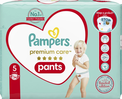 Pieluchomajtki Pampers Premium Care Pants Rozmiar 5 (12-17 kg) 34 szt (8001090759870)