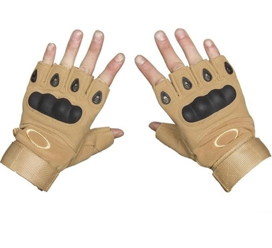 Тактические безпалые перчатки армейские Tactic военные перчатки с защитой костяшек размер ХЛ цвет Койот (oakley-coyote-xl)