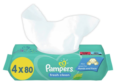 Chusteczki nawilżane Pampers Fresh Clean Baby Wipes 4x80 szt (8001841078052)