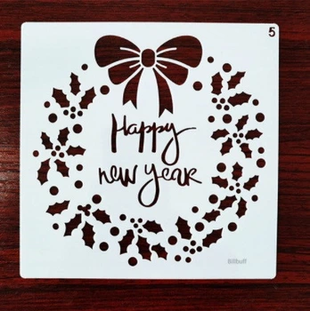 Новорічний трафарет Happy new year 13 на 13 см сірий