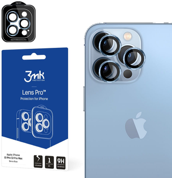 Захисна плівка 3MK Lens Protection Pro для камери Apple iPhone 13 Pro/13 Pro Max синій/небесно-блакитний з монтажною рамкою (5903108484015)