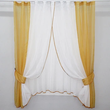 Кухонный комплект VR-Textil № 038к шторки и тюль золотистый и белым 270х170 см (52-0242)