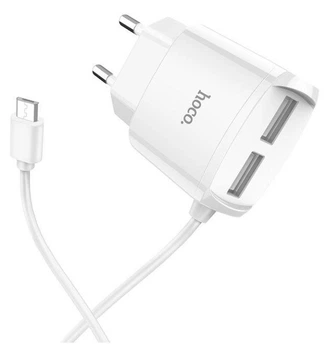 Адаптер сетевой Hoco Micro USB cable Mega Joy C59A |2USB, 2.1A| белый
