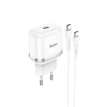 Адаптер сетевой HOCO Type-C to Type-C Cable Victorious single port charger set N24 |1Type-C, 20W/3A, PD/QC| белый