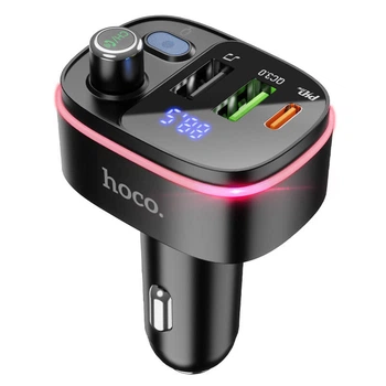 Адаптер автомобильный Hoco Fast car BT FM transmitter E62 |2USB/1Type-C, TF/U Disk, 20W/3A, QC/PD| черный