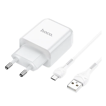 Адаптер сетевой Hoco Micro USB cable vigour N2 |1USB, 2.1A| (Safety Certified) белый
