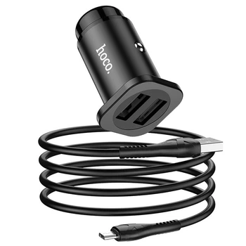 Адаптер автомобильный Hoco Micro USB Cable Wise road dual port Car charger set NZ4 |2USB, 4.8A| черный