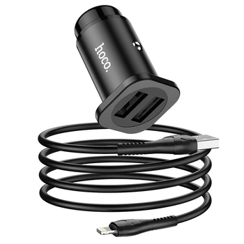 Адаптер автомобильный Hoco Lightning Cable Wise road dual port Car charger set NZ4 |2USB, 4.8A| черный