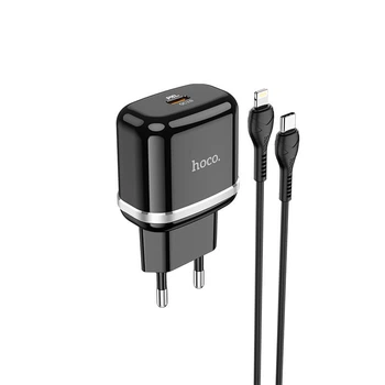 Адаптер сетевой HOCO Type-C to Lightning Cable Victorious single port charger set N24 |1Type-C, 20W/3A, PD/QC| черный