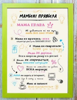 Мотивуючий постер Правила мами Різнобарвний