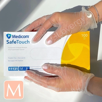 Перчатки виниловые Medicom SafeTouch размер M прозрачные 100 шт