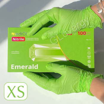 Рукавички нітрилові Mediok Emerald розмір XS зеленого кольору 100 шт