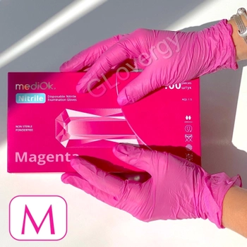 Рукавички нітрилові Mediok Magenta розмір M яскраво рожевого кольору 100 шт