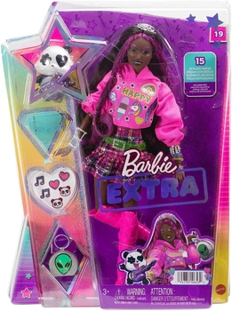 Кукла Barbie Extra Doll #19 Барби Экстра Брюнетка в худи с рисунком и юбкой в клетку (HKP93)