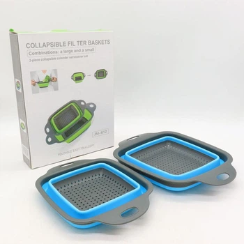 Силіконовий дуршлаг складний великий і маленький Collapsible Filter Baskets Синій