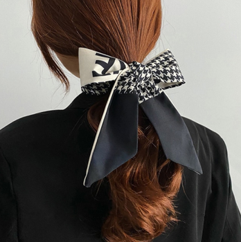Хустинка-стрічка твіллі платок для волосся на шию на руку на сумку Honey Fashion Accessories чорний (12-79)