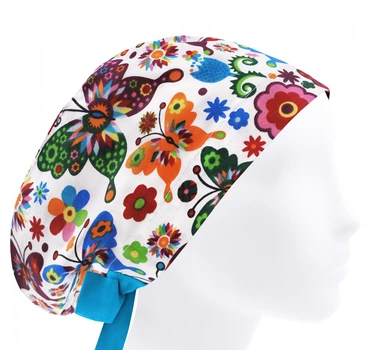 Медицинская шапочка женская HeadwearUniverse универсальная принт Бабочки на белом