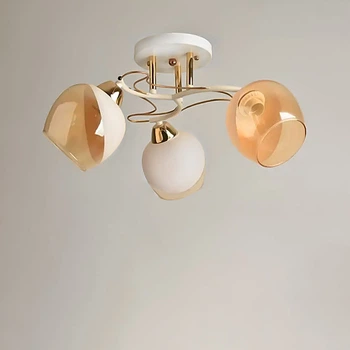 Люстра стельова Light House SH-19187/3A WT+FG 500*500*240 E27*3 білий + золото, білий плафон з янтарним