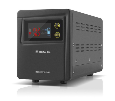 UPS ИБП с правильной синусоидой REAL-EL Reserve 500VA 300Вт, LCD, 12V под внешний АКБ, заряд 10A