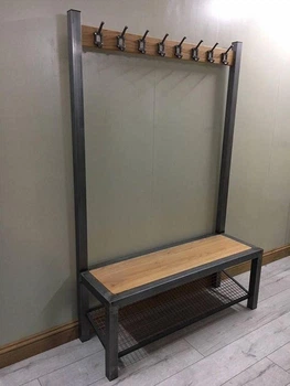 Дизайнерская Напольная вешалка в стиле Loft Design 120x30x190h Серый/Дерево ATL903
