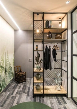 Дизайнерская Напольная вешалка в стиле Loft Design 120x60x250h Черный/Дерево ATL902