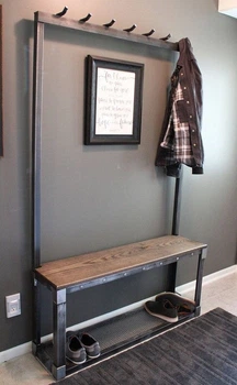 Дизайнерская Напольная вешалка в стиле Loft Design 150x40x180h Серый/Дерево ATL078