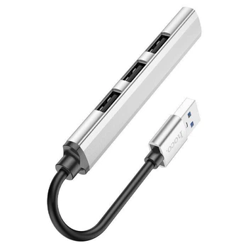 Перехідник Хаб USB Hoco HB26 4 в 1 (USB to USB3.0+USB2.0*3, подовжувач, для ноутбука та іншої техніки) - Сірий