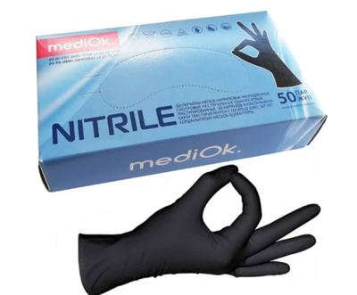 Перчатки нитриловые, Mediok Blask - 1 паар, размер XS, черные