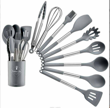 Набор силиконовой посуды Kitchen Set из 10 предметов. Серый.