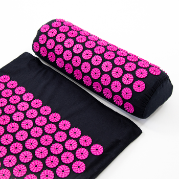 Масажний килимок Аплікатор Кузнєцова + валик масажер для спини/шиї/ніг/стоп/голови/тіла OSPORT Pro (apl-011) Чорно-рожевий