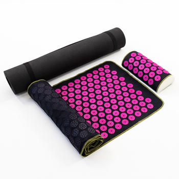 Набір для йоги 3в1 Килимок для йоги + Масажний килимок Аплікатор Кузнєцова + валик OSPORT Set 32 (n-0063) Чорно-рожевий