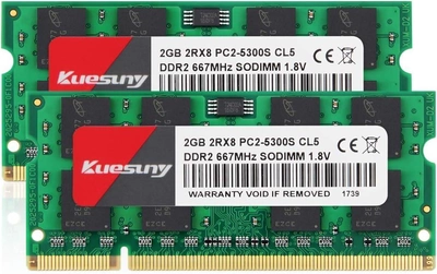 Модулі пам'яті Kuesuny 4 ГБ (2X2 ГБ) DDR2 667 МГц Sodimm Ram PC2-5300 PC2-5300S 1,8 В CL5 200-контактний 2RX8
